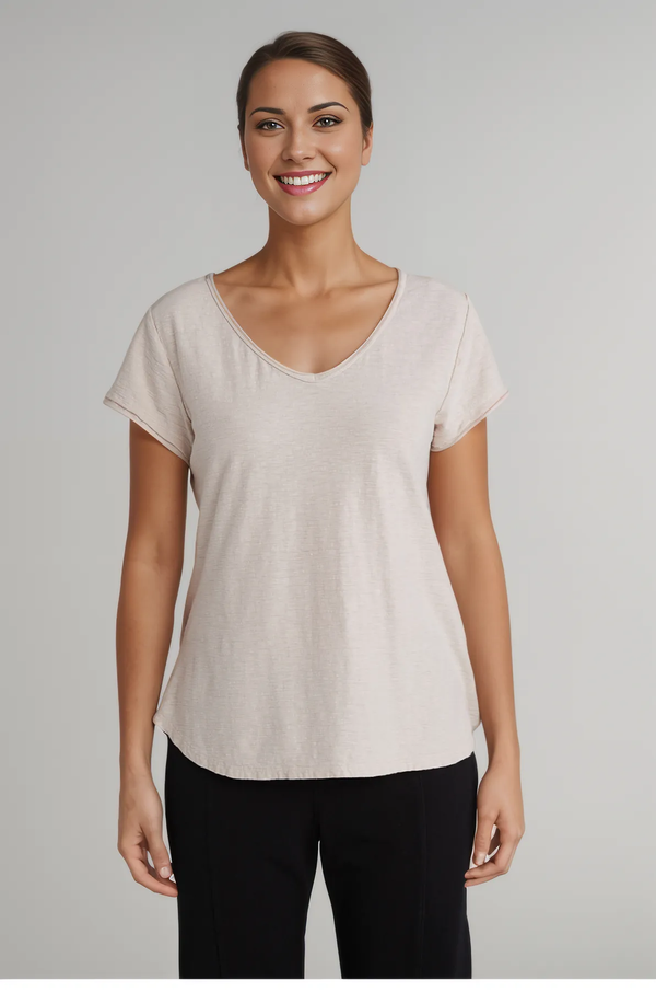 Cut Loose Linen Cotton Jersey Raw Edge V-Neck Tee Spring 2025- Special Order