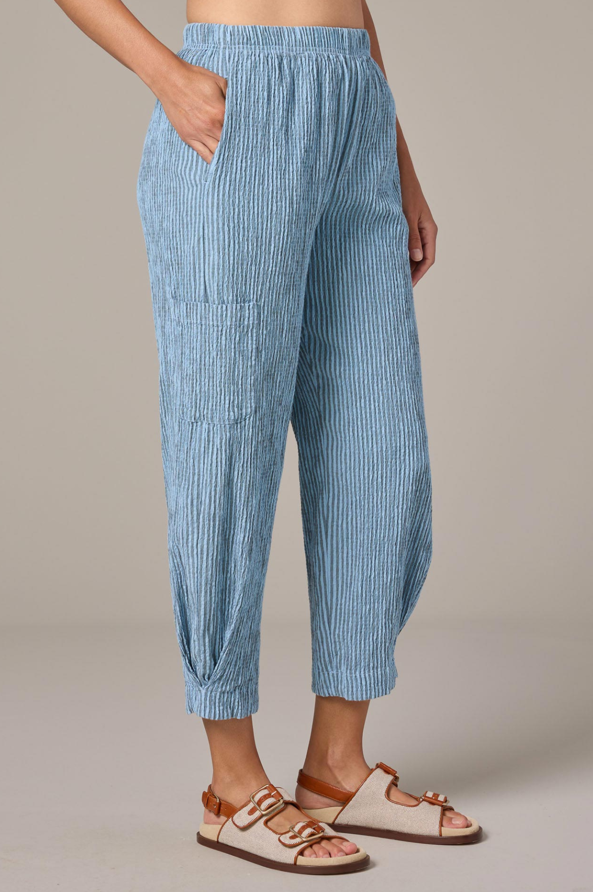 Cut Loose Linen Grey Stripe Crinkle Cargo Pant 
