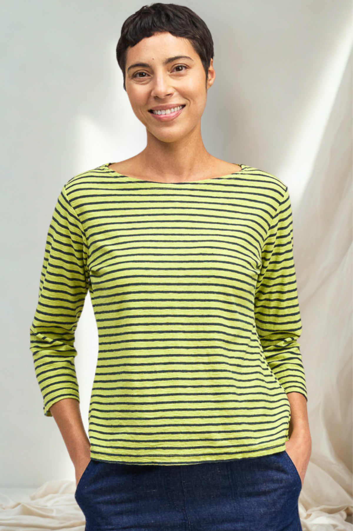 Cut Loose Navy Stripe 3/4 Sleeve Boatneck Top Summer 2026- Special Order