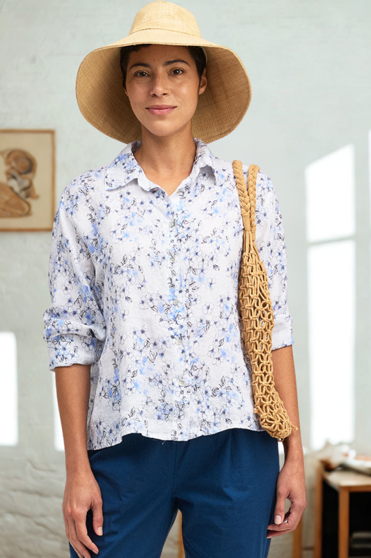 Cut Loose Morning Glory Linen Crop Shirt Summer 2026- Special Order