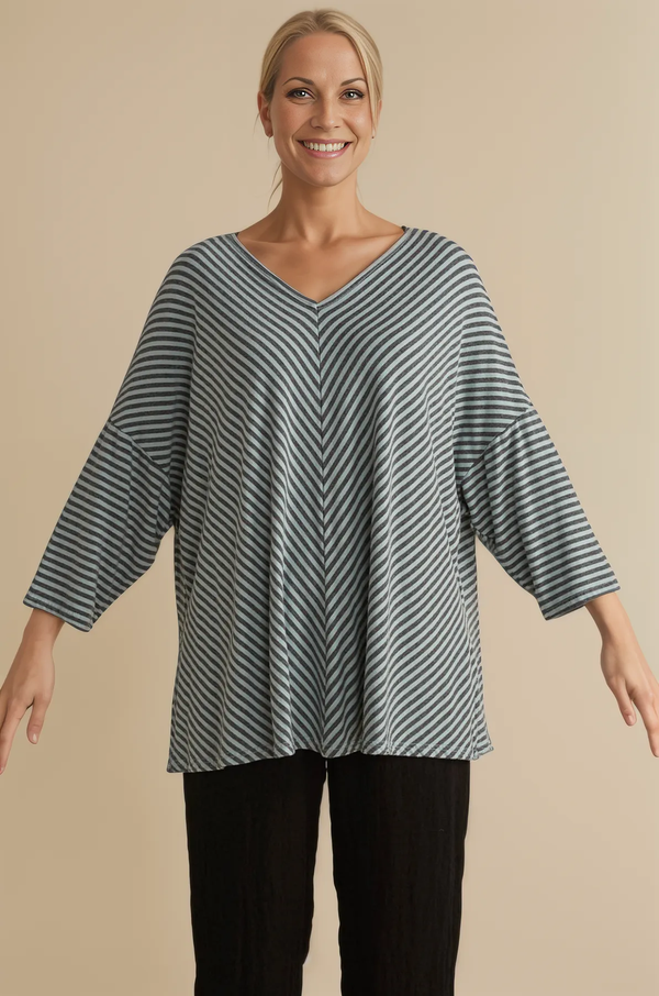 Cut Loose Grey Stripe Fleece One size V-Neck Top Fall 2024- Special Order