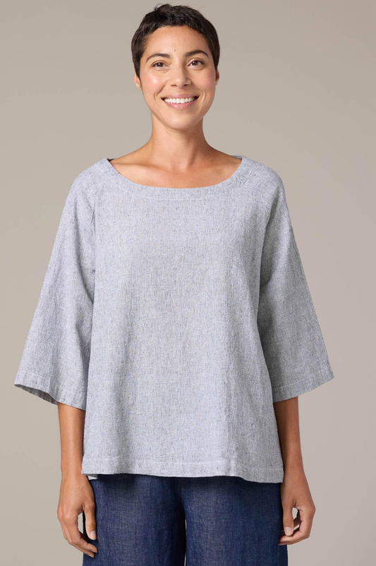 Cut Loose Crosshatch Linen Cotton Wide Sleeve One Size Top 