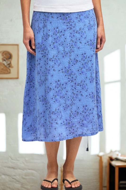 Cut Loose Morning Glory Linen Midi Aline Skirt 2026- Special Order