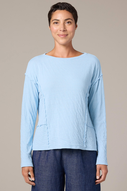 Cut Loose Grey Stripe Doublecloth Long Sleeve w/Raw Edge Tee Spring 2026- Special Order