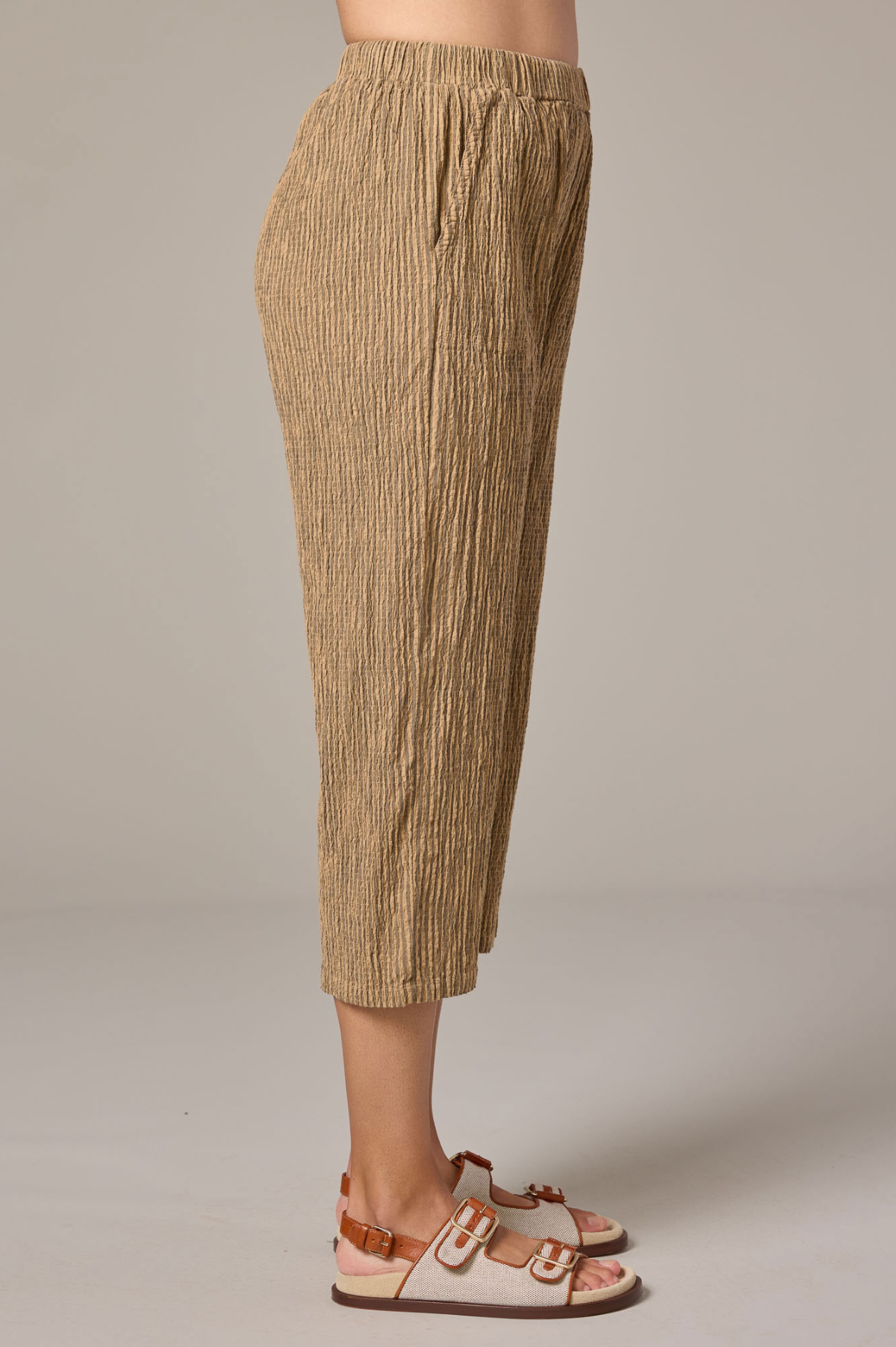 Cut Loose Linen Grey Stripe Crinkle Easy Crop Pant Spring 2026- Special Order