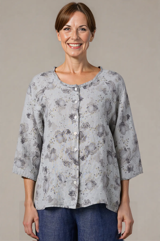 Cut Loose Leoni Floral Print Collarless Shirt