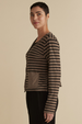 Cut Loose Linen Cotton Jersey Black/Natural Stripe Cropped Pocket Cardigan Fall 2024- Special Order