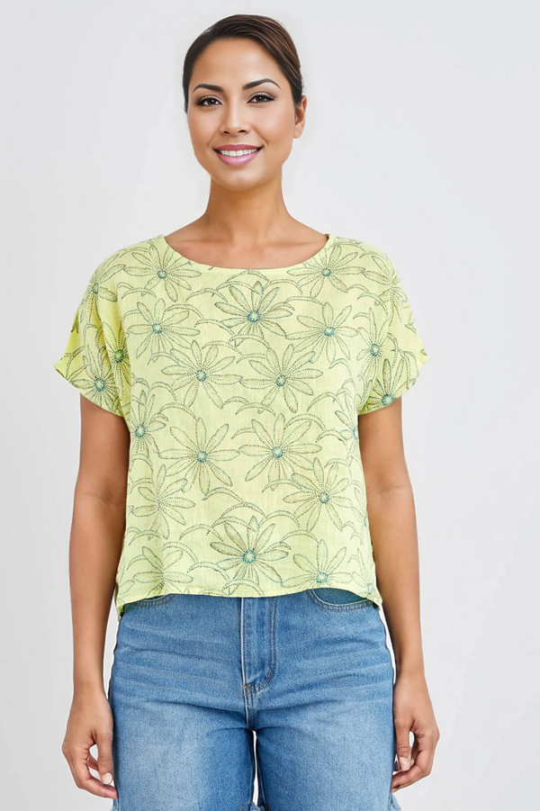 Cut Loose Linen Daisy S/L High Low Top Summer 2024-Special Order