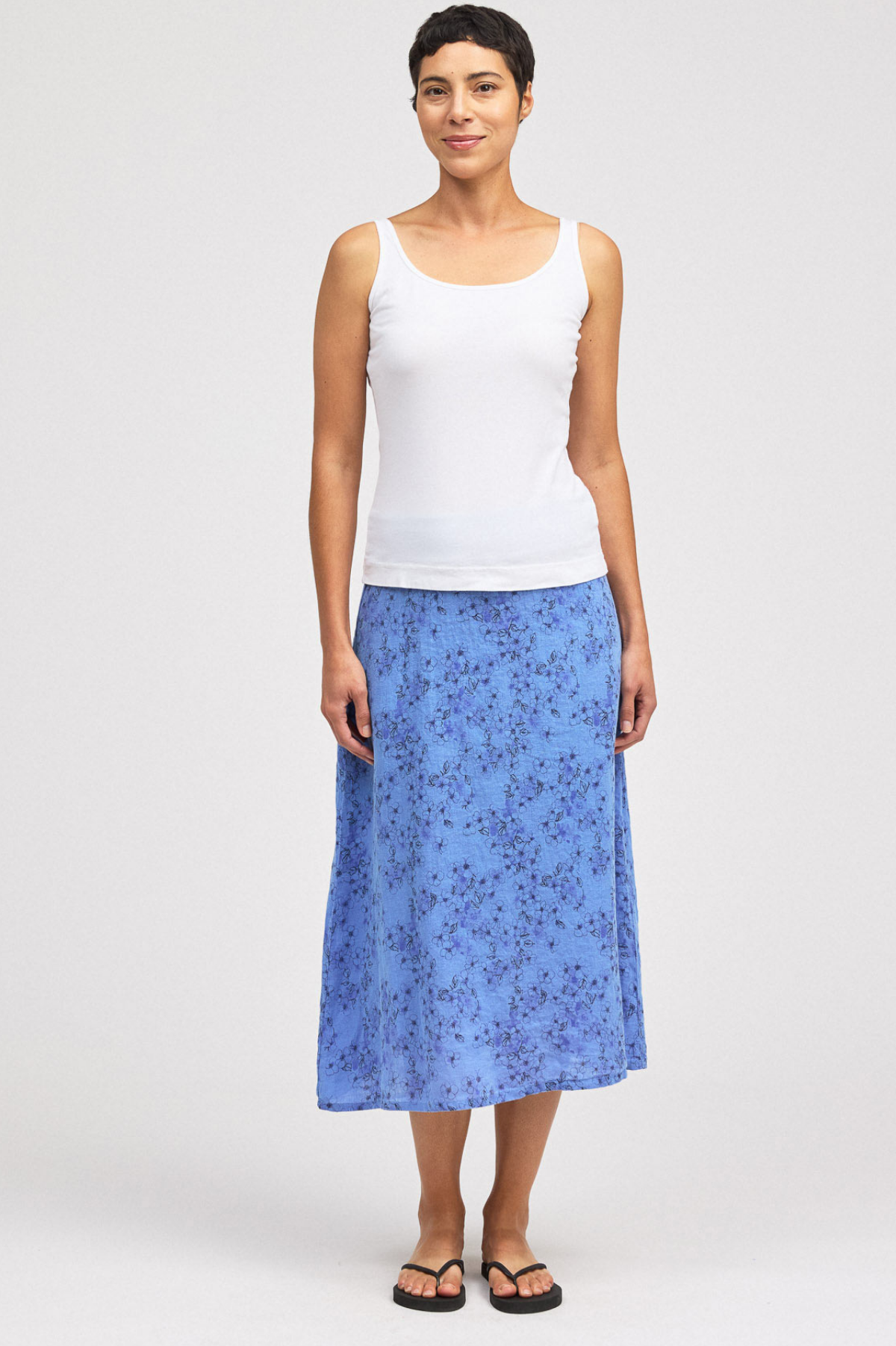 Cut Loose Morning Glory Linen Midi Aline Skirt 2026