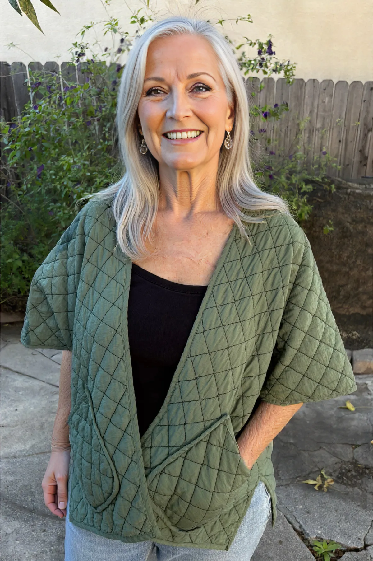 Cut Loose Clothing Quilted Parachute Shawl Cardi Fall -Succulent