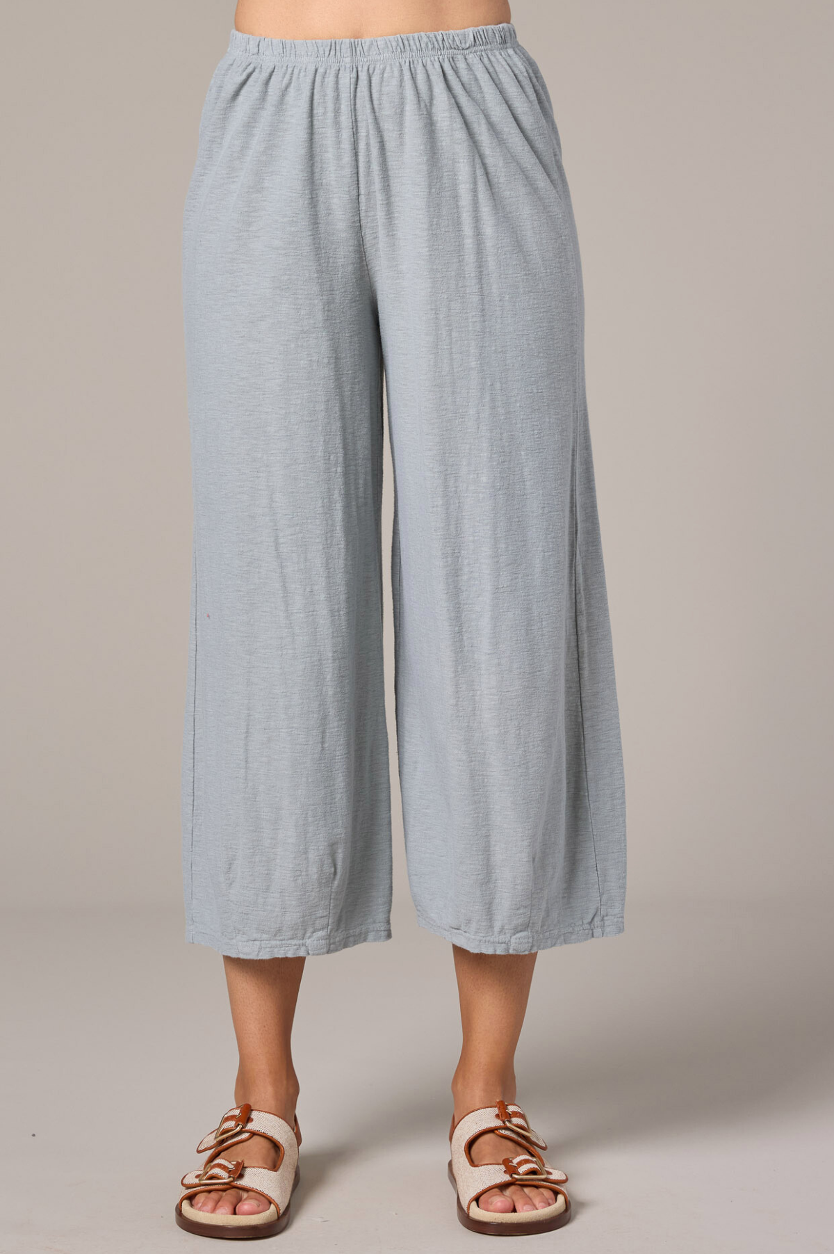 Cut Loose Linen Cotton Jersey Cropped Pant w/Darts