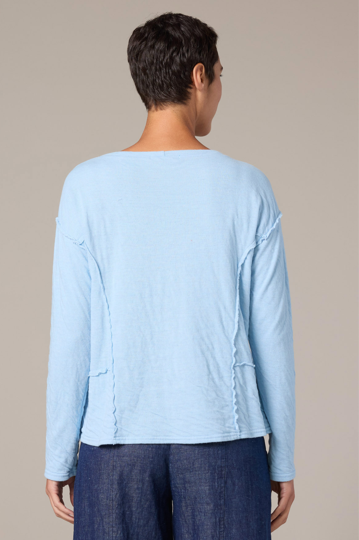 Cut Loose Grey Stripe Doublecloth Long Sleeve w/Raw Edge Tee Spring 2026- Special Order