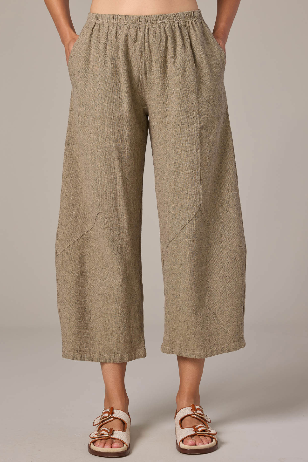 Cut Loose Crosshatch Linen Cotton Barrel Crop Leg Pant Spring 