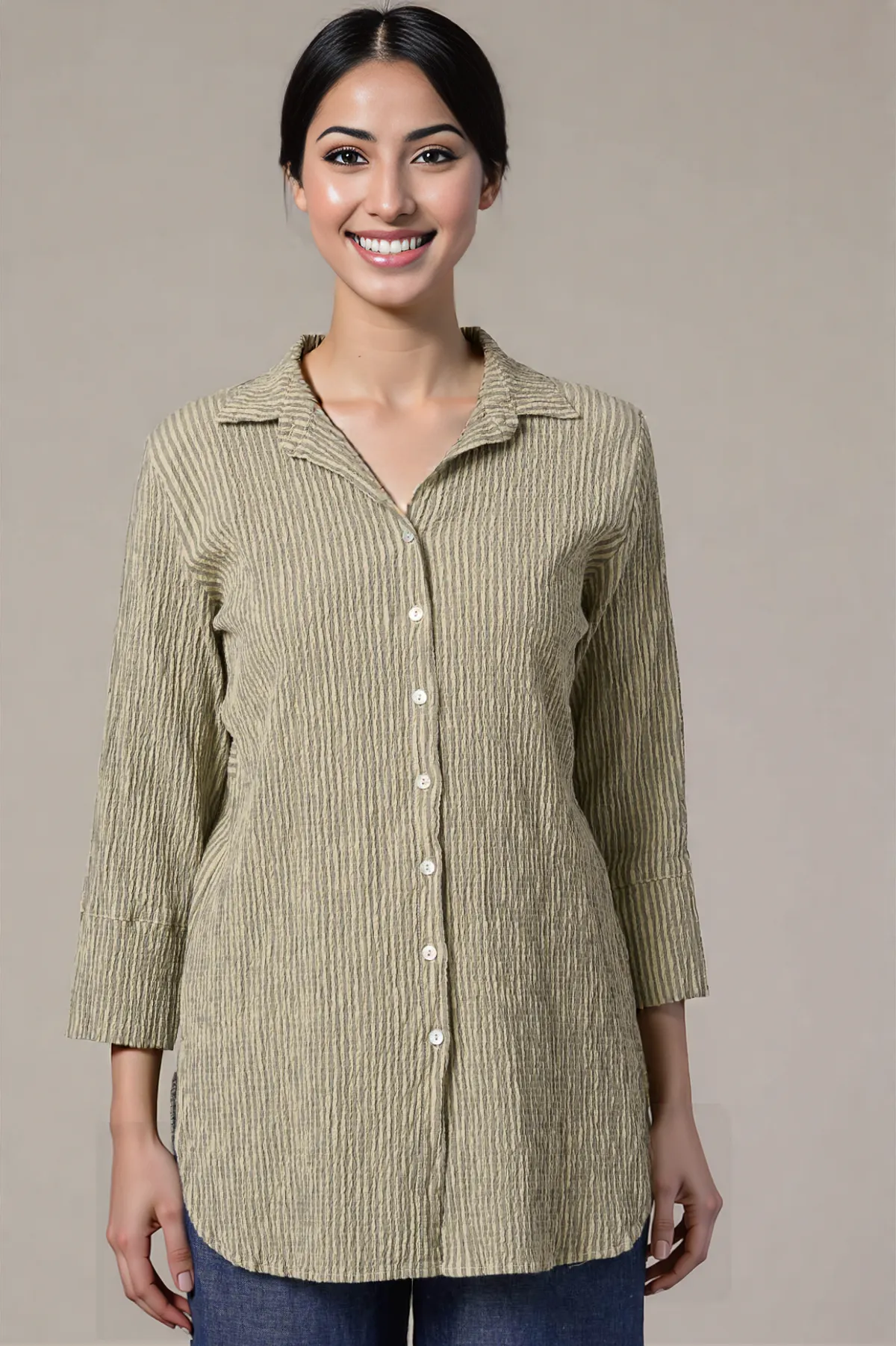 Cut Loose Linen Grey Stripe Crinkle Easy Shirt Spring 2026\