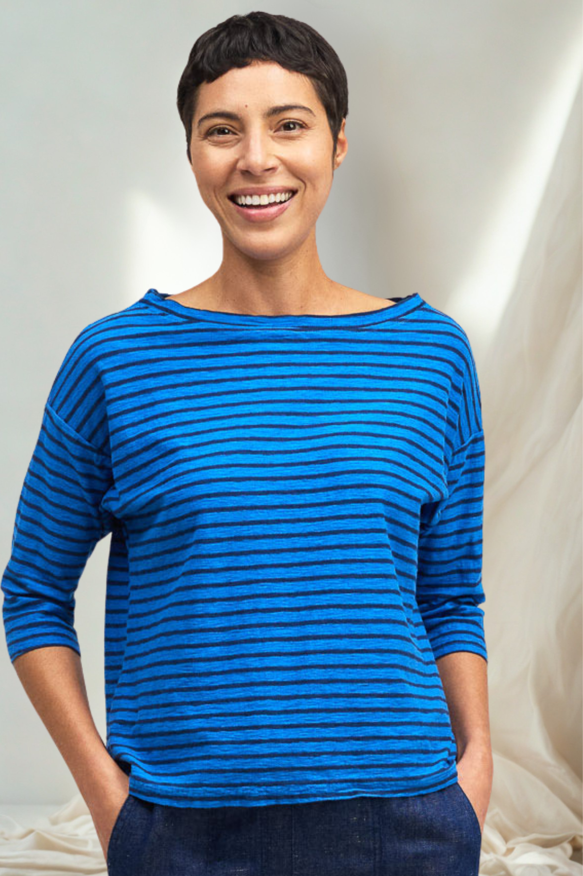 Cut Loose Navy Stripe Mock Boatneck Tee Summer 2026- Special Order