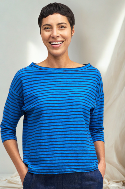 Cut Loose Navy Stripe Mock Boatneck Tee Summer 2026- Special Order