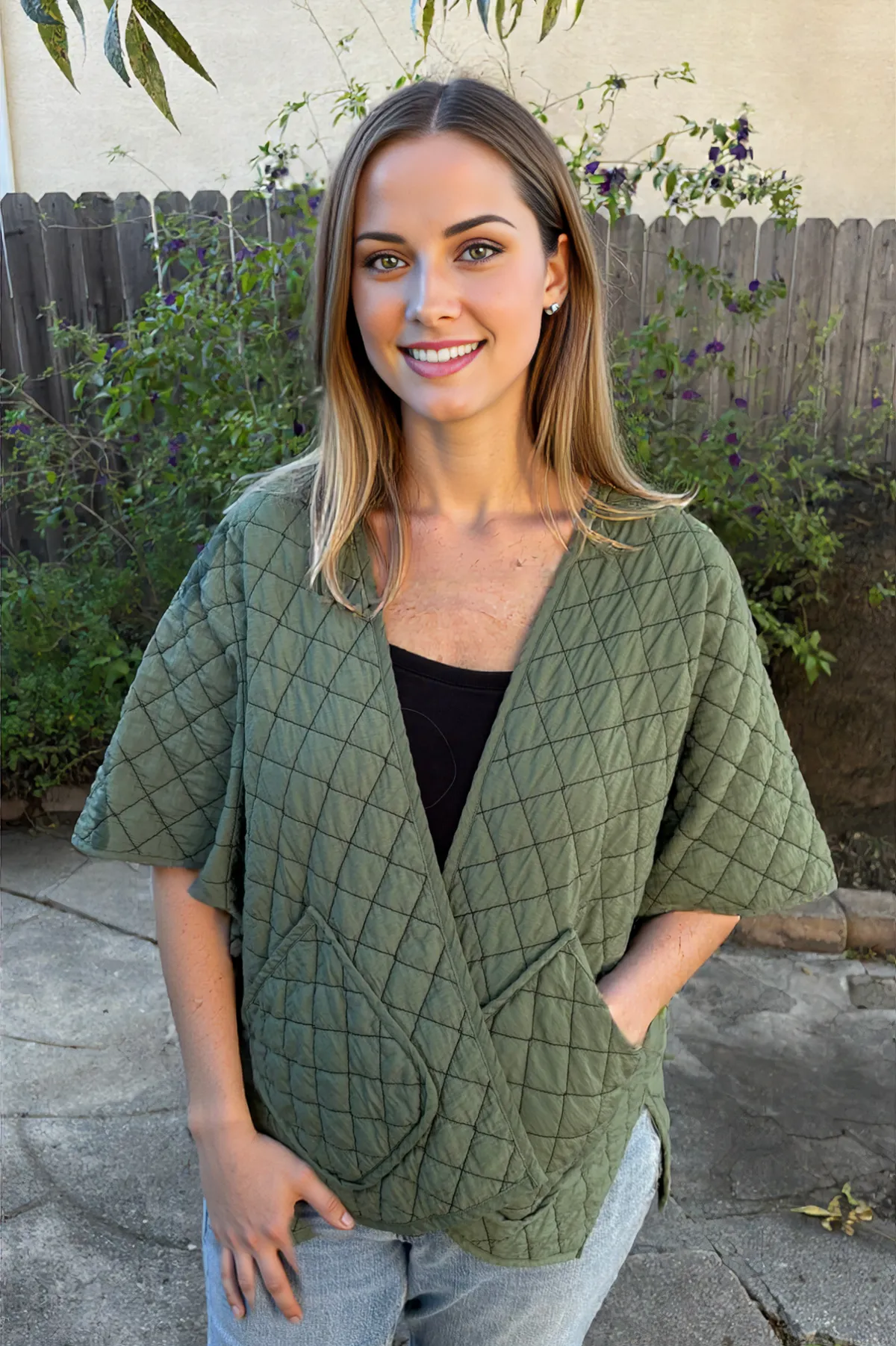 Cut Loose Clothing Quilted Parachute Shawl Cardi Fall -Succulent