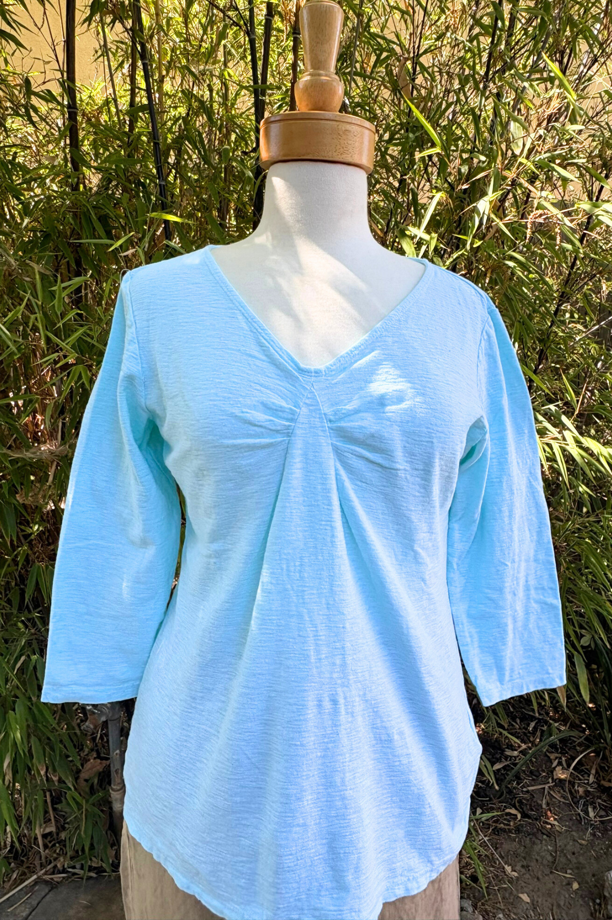 Cut Loose Linen Cotton Jersey 3/4 Sleeve Tuck Front Tee-Fountain