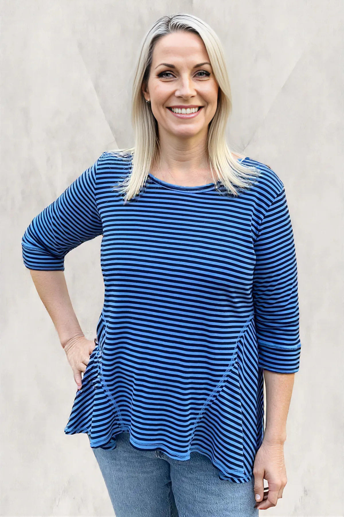 Color Me Cotton Navy Stripe Tunic by CMC Click