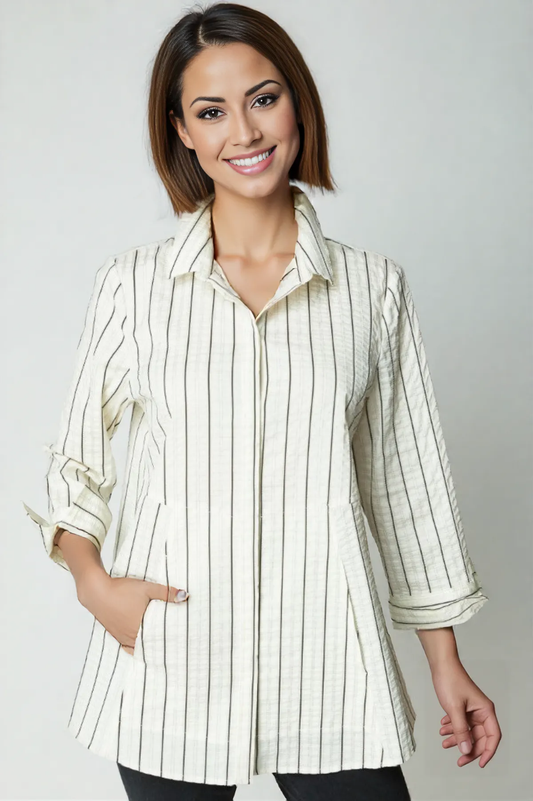 Habitat Clothing Perfect East Side Stripes Hidden Placket Shirt