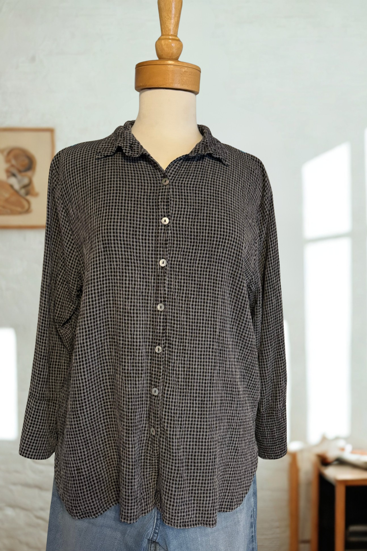 Cut Loose Crinkle Check Crop Easy Shirt Spring 2026- Special Order - thread to cloth