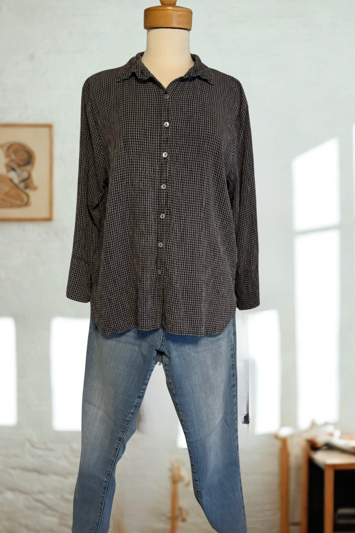 Cut Loose Crinkle Check Crop Easy Shirt Spring 2026- Special Order - thread to cloth