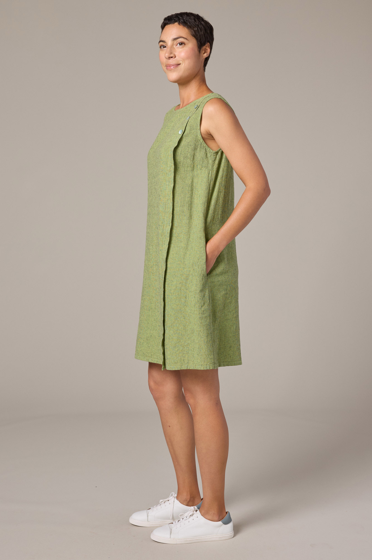 Cut Loose Crosshatch Linen Cotton Button Shift Dress Spring