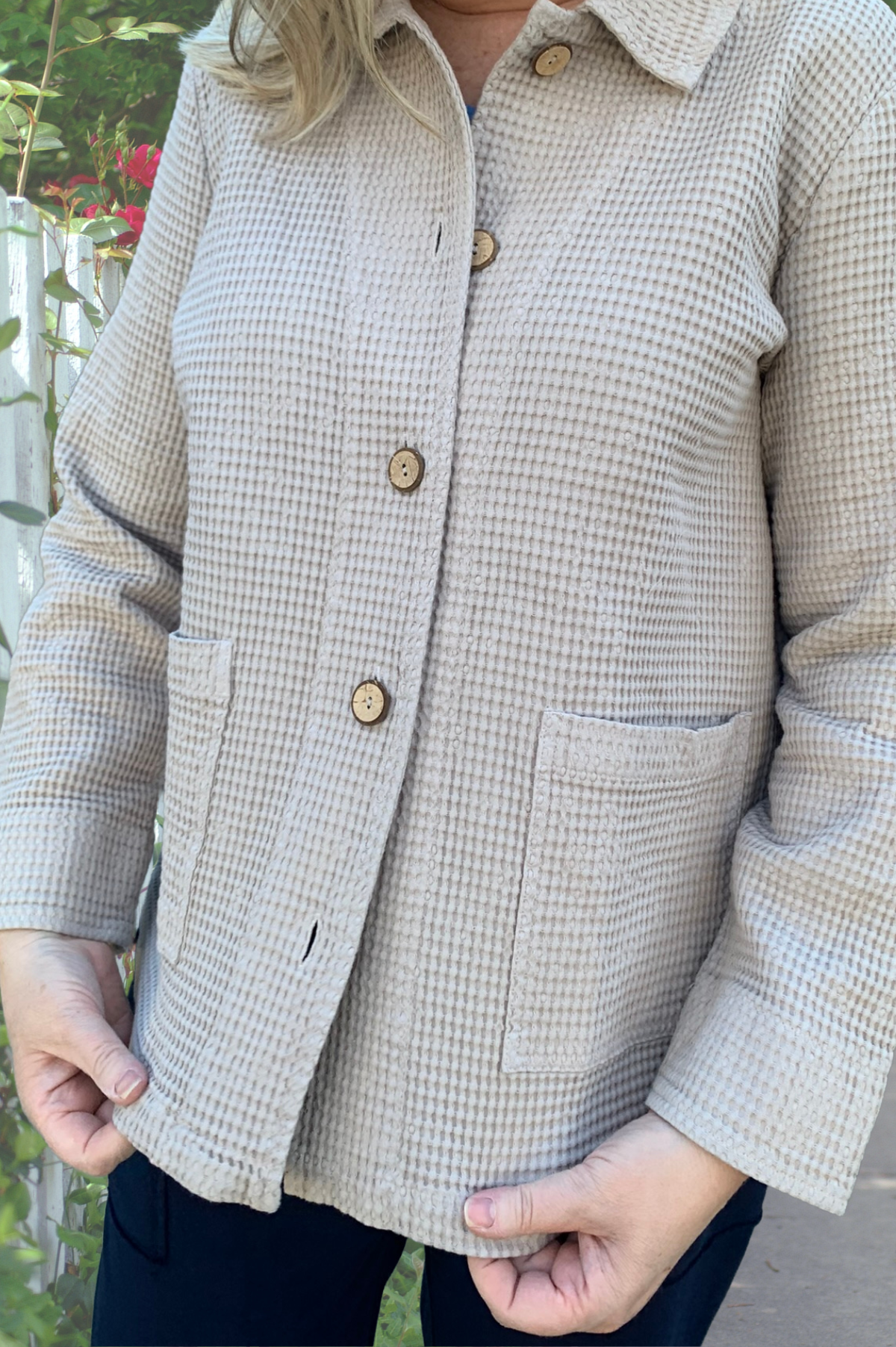 Focus Waffle Weave Jacket-Flax