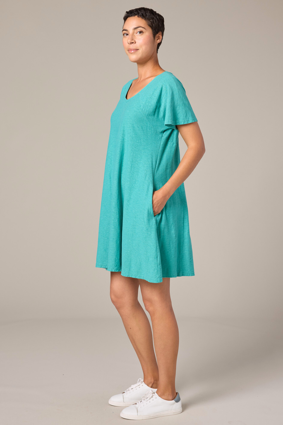 Cut Loose Linen Cotton Jersey V-Neck Swing Dress Spring 2026