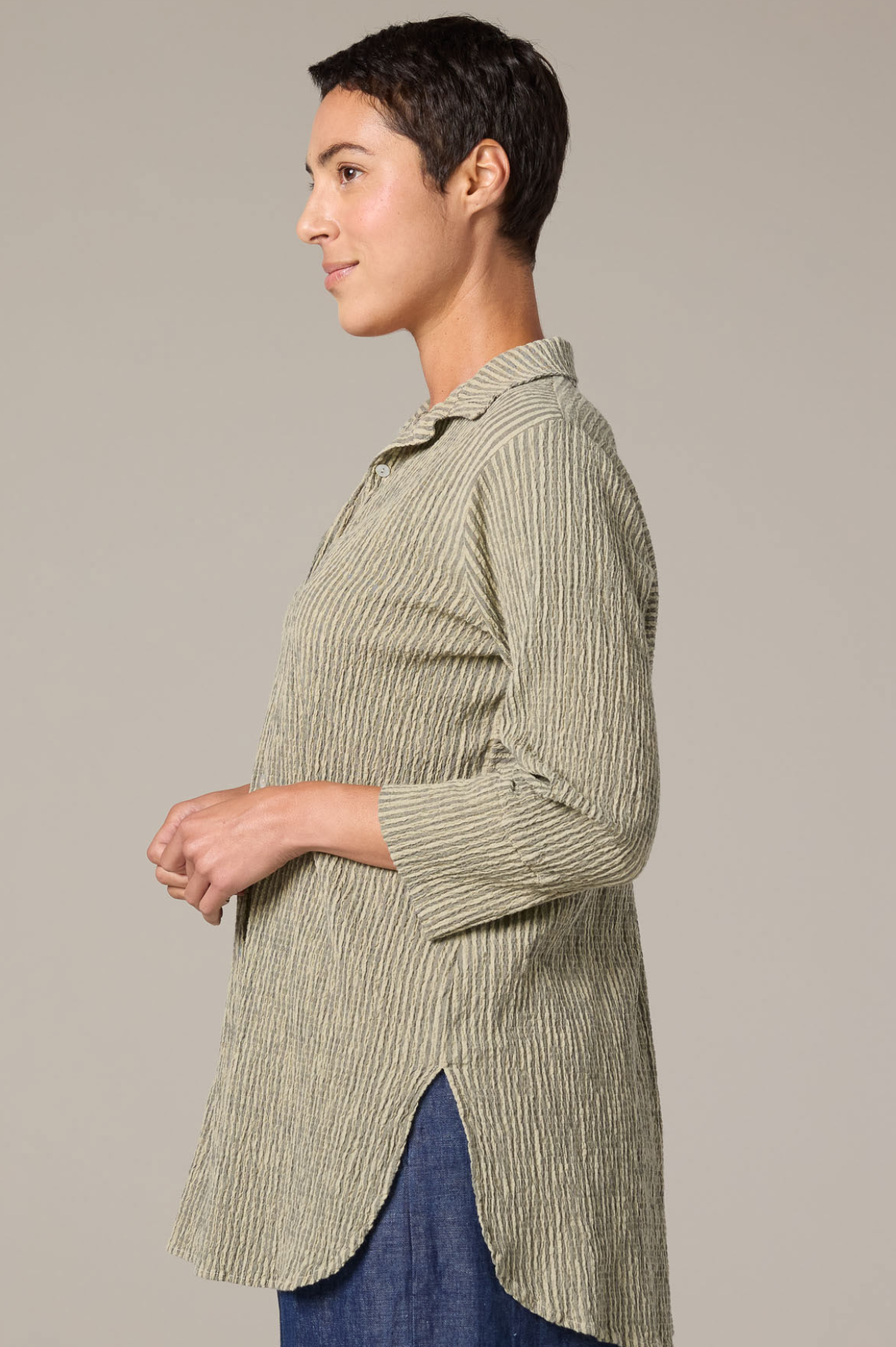 Cut Loose Linen Grey Stripe Crinkle Easy Shirt 