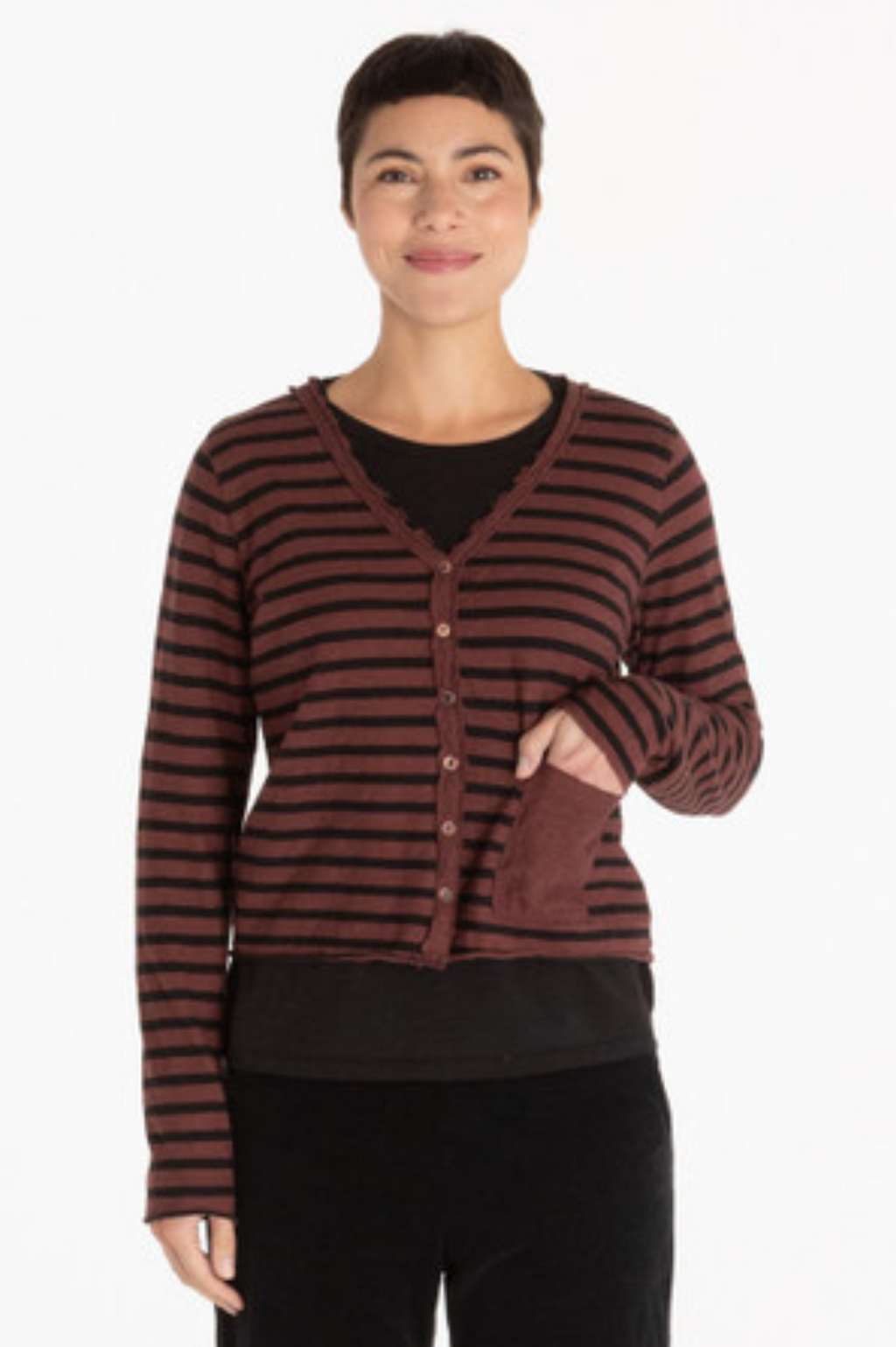 Cut Loose Black Natural Stripe Cropped Pocket Cardigan Fall 2023- Special Order