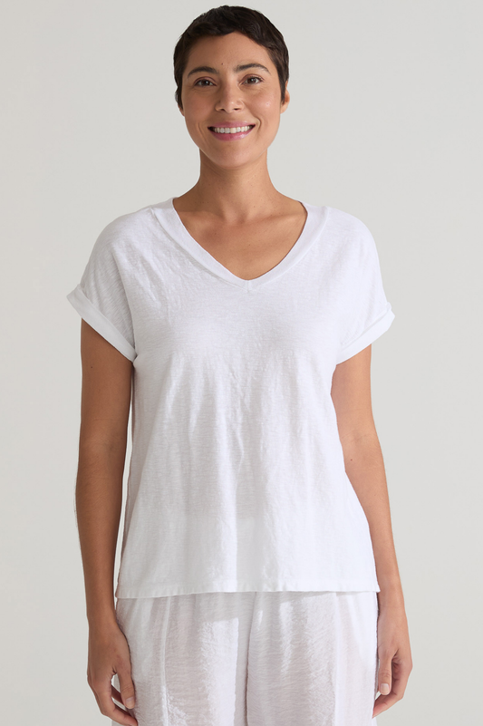 Cut Loose Linen Cotton Jersey V-Neck Cap Tee Summer 2025- Special Order