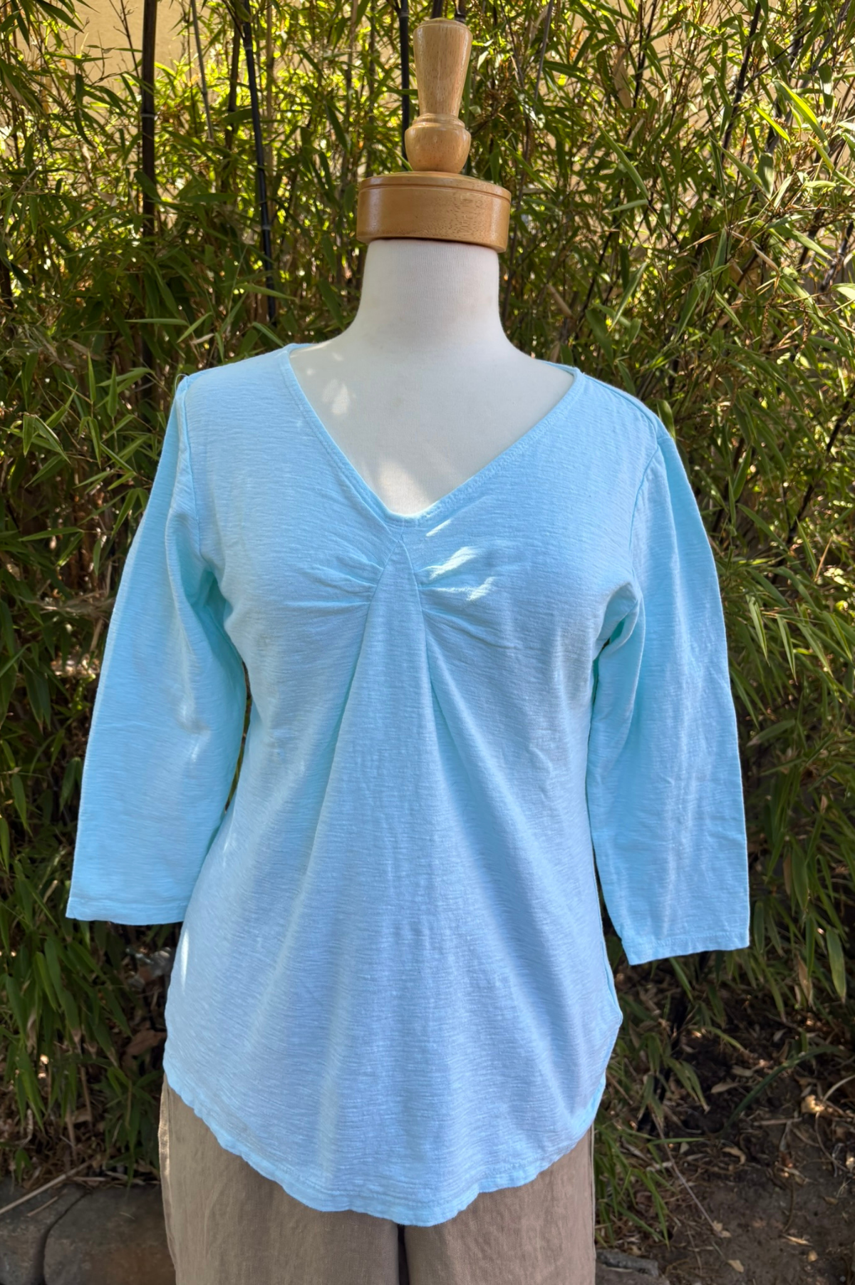 Cut Loose Linen Cotton Jersey 3/4 Sleeve Tuck Front Tee-Fountain