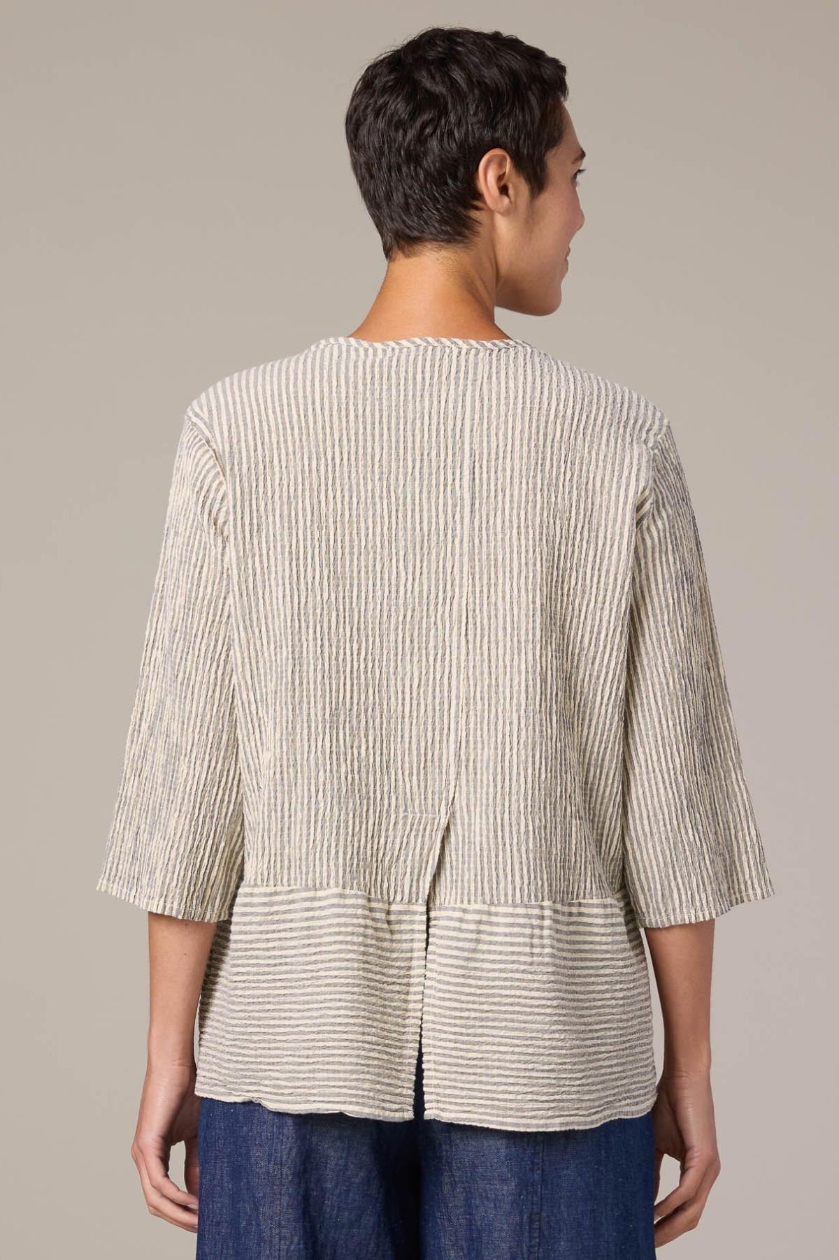 Cut Loose Linen Grey Stripe Crinkle Pocket Pullover Spring 
