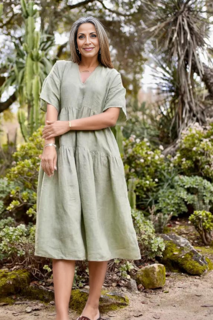 Sage green linen sales dress