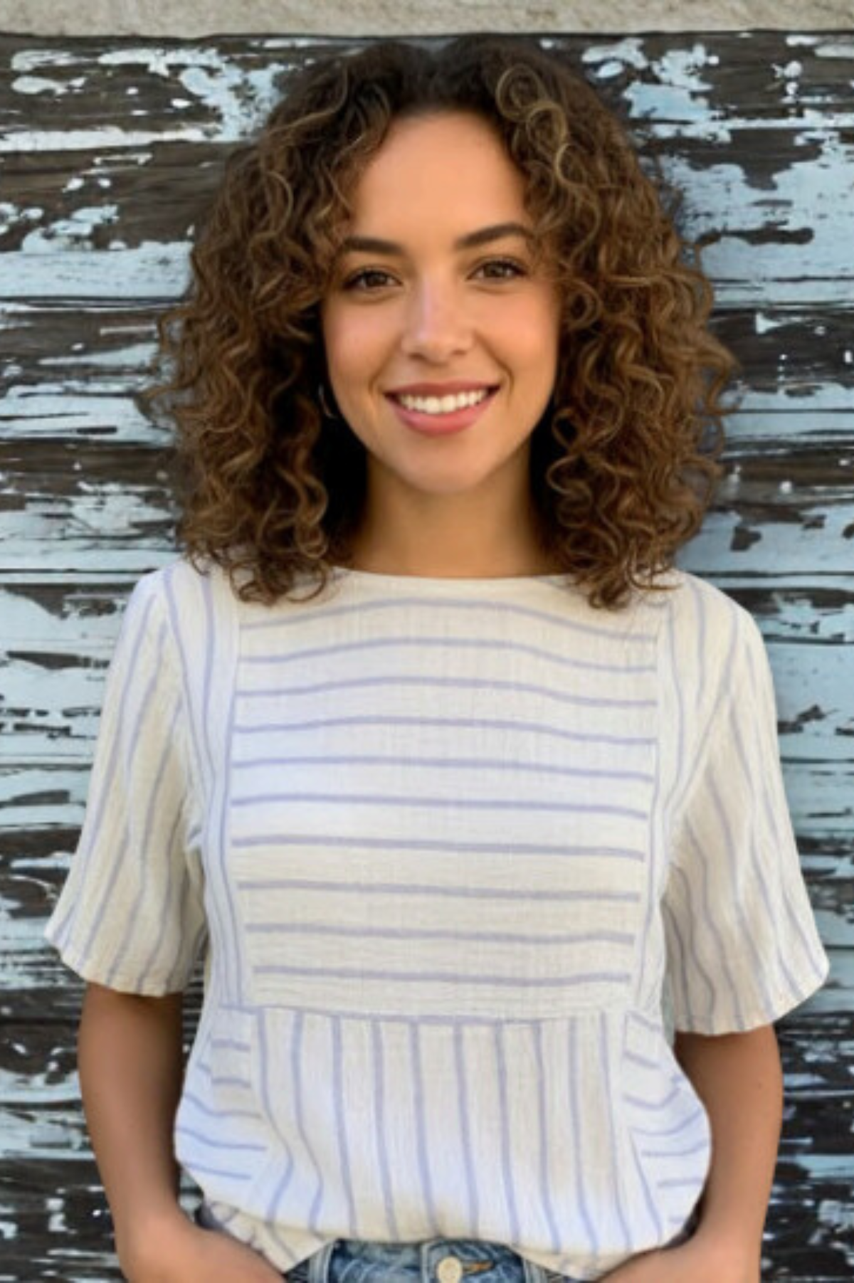 Cut Loose Blue Linen Stripe Seamed Boxy Top 