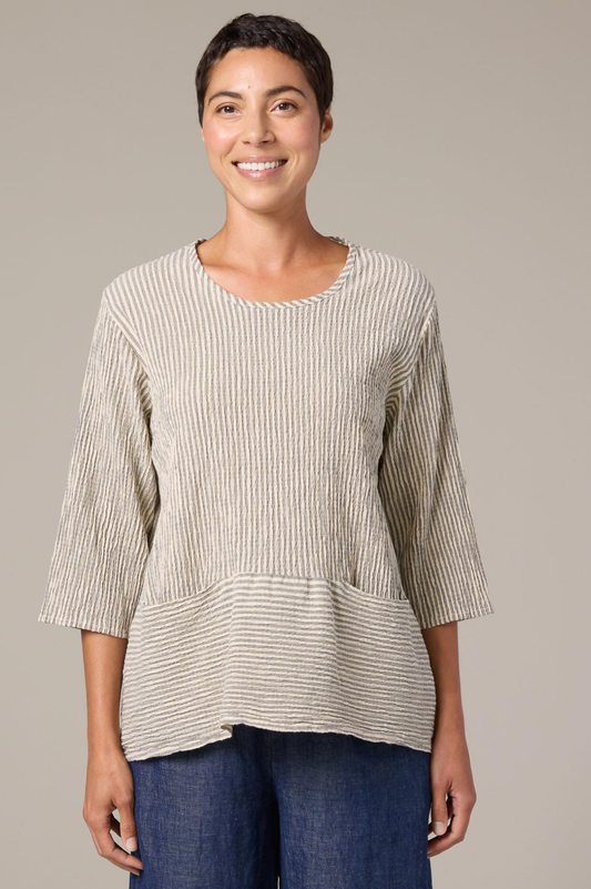 Cut Loose Linen Grey Stripe Crinkle Pocket Pullover Spring 