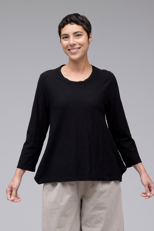 Cut Loose Linen Cotton Jersey Side Vent Crew Top Fall 2025-Special Order