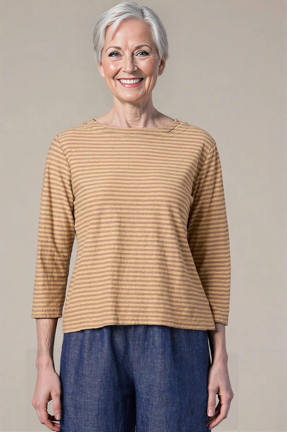 Cut Loose Grey Stripe 3/4 Sleeve Boatneck Tee Spring 