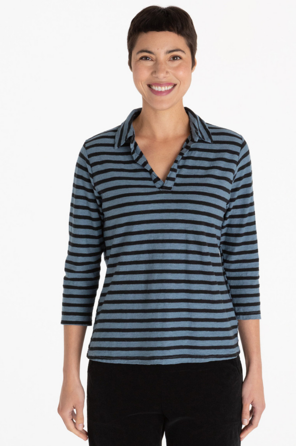 Cut Loose Black Natural Stripe Polo Top Fall 2023- Special Order