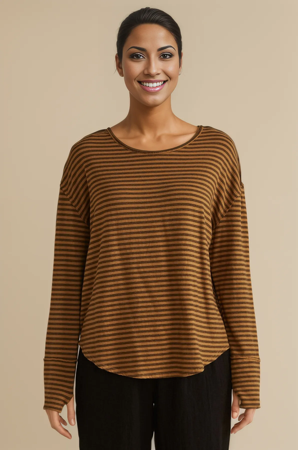 Cut Loose Grey Stripe Fleece Thumbhole Top Fall 2024- Special Order