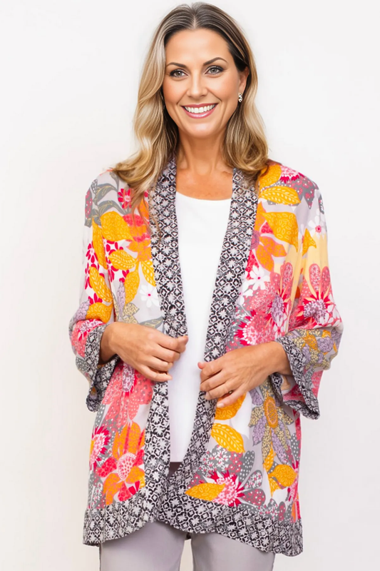 Habitat Clothing Viscose Rayon Floral Mix Kimono Coverup