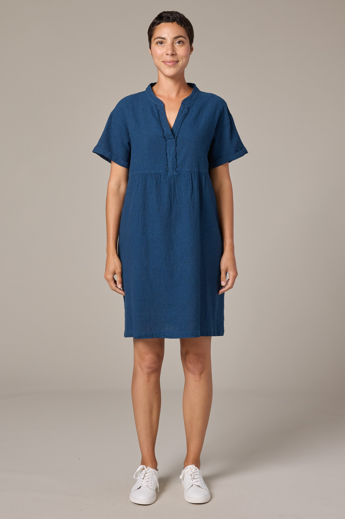 Cut Loose Crosshatch Linen Cotton Relaxed Cap Sleeve Dress 