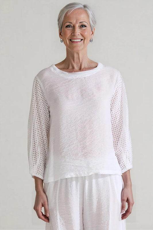 Cut Loose Check Burnout Lantern Sleeve Top Summer 2025- Special Order