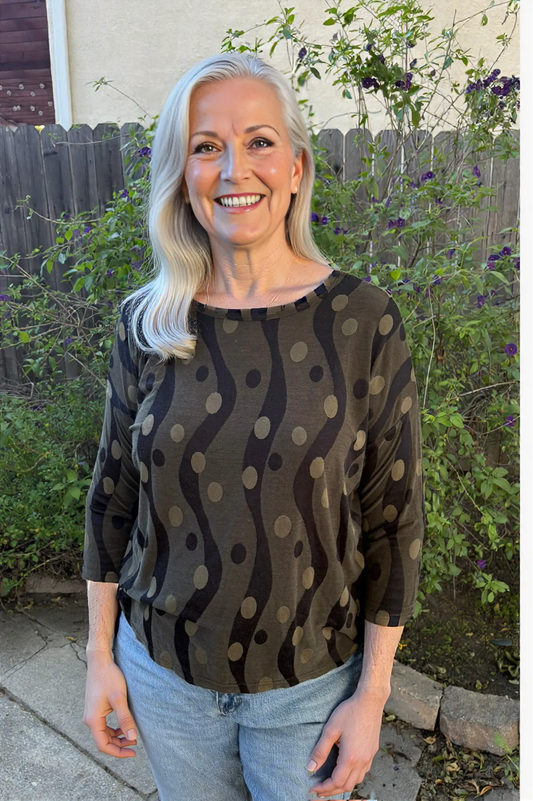 Cut Loose Clothing Dot Jacquard Dot Shoulder Tee -Kelp