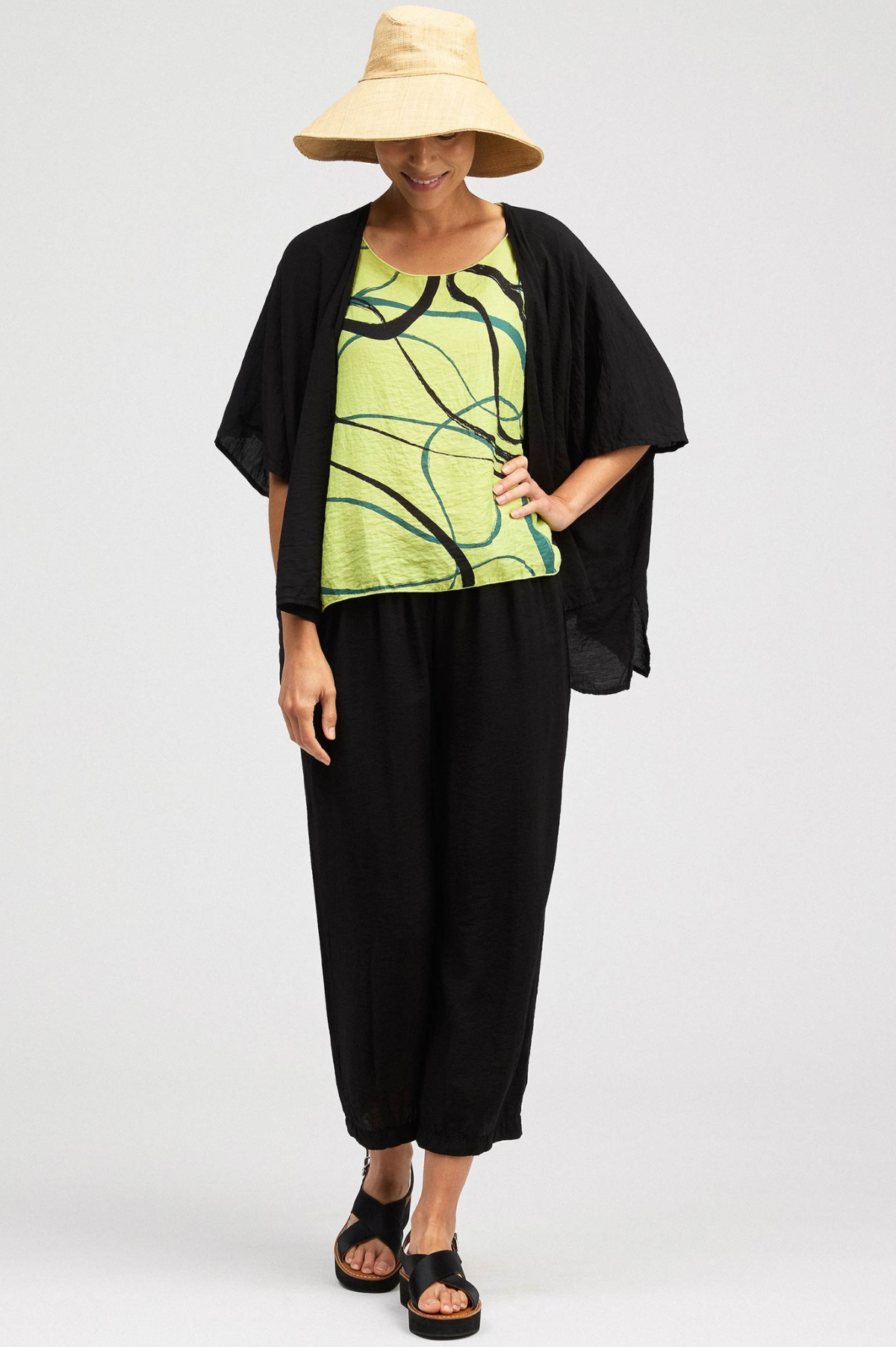 Cut Loose Rayon Parachute Black/Blue Swirl Layering Tank Summer 2026- Special Order