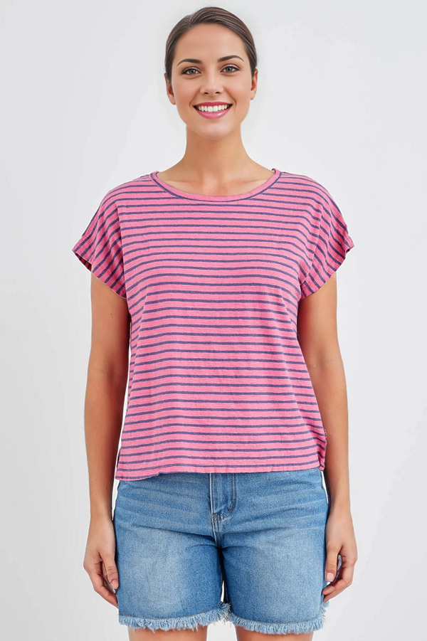 Cut Loose Linen Cotton Blue Stripe Boatneck Boxy Top Summer2024-Special Order