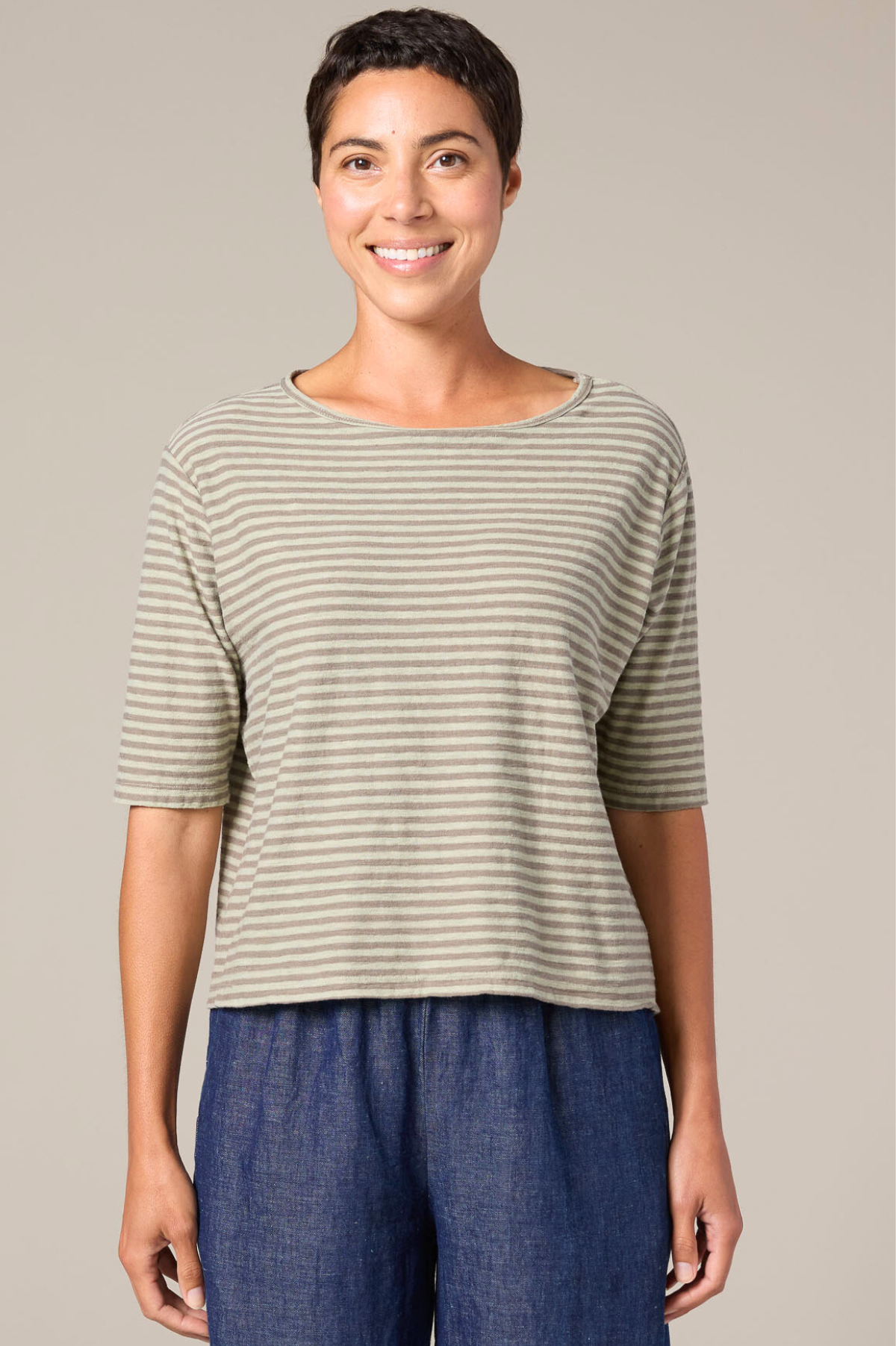 Cut Loose Grey Stripe Elbow Sleeve Top Spring 2026
