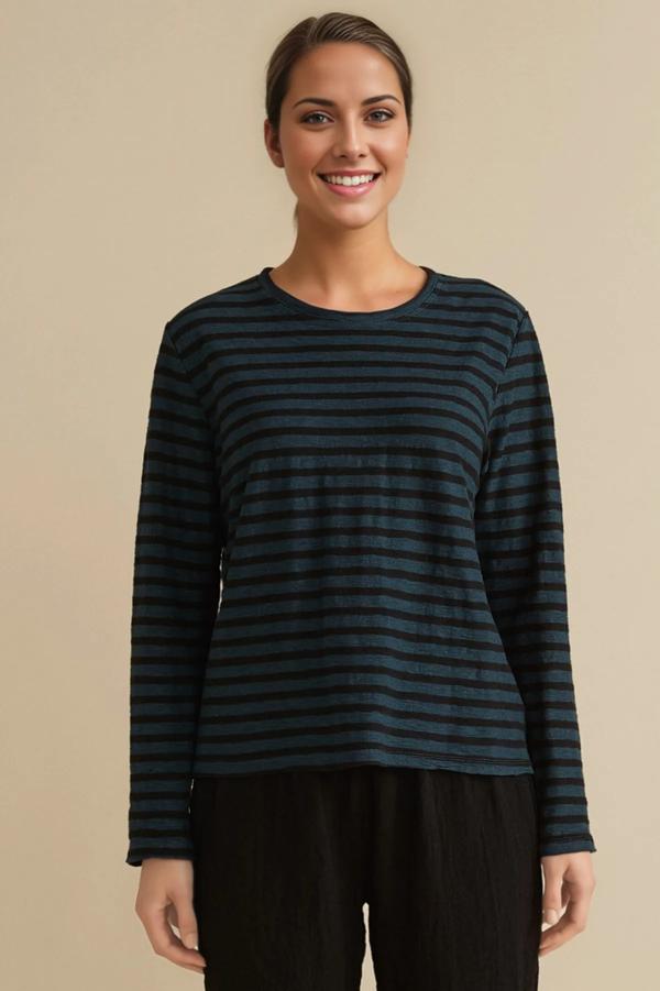 Cut Loose Linen Cotton Jersey Black/Natural Stripe Easy Tee Fall 2024- Special Order