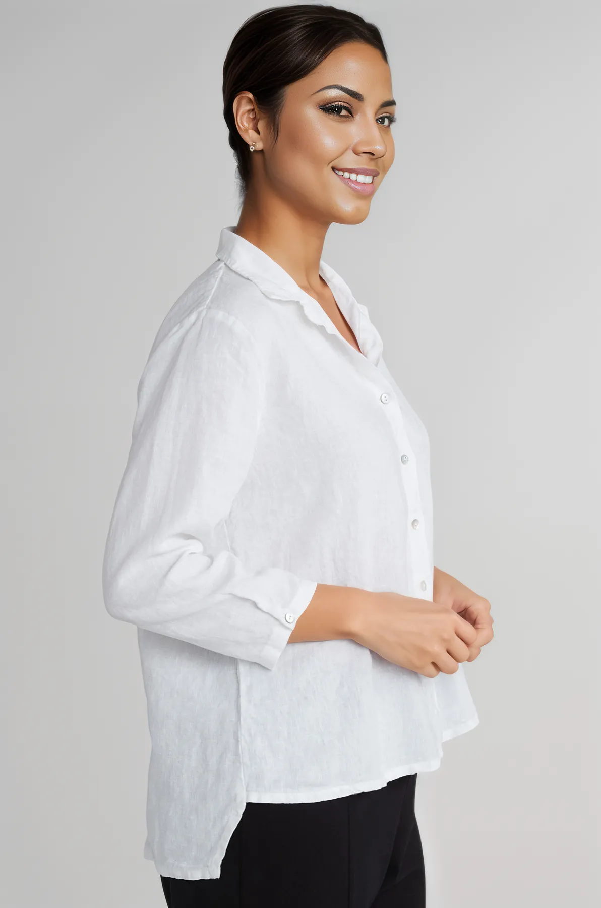 Cut Loose Solid Linen Hi-Low Crop Shirt Spring 2025- Special Order